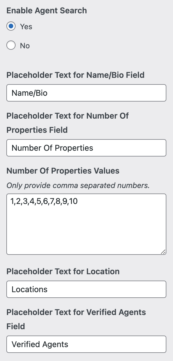 Agents Listing Settings