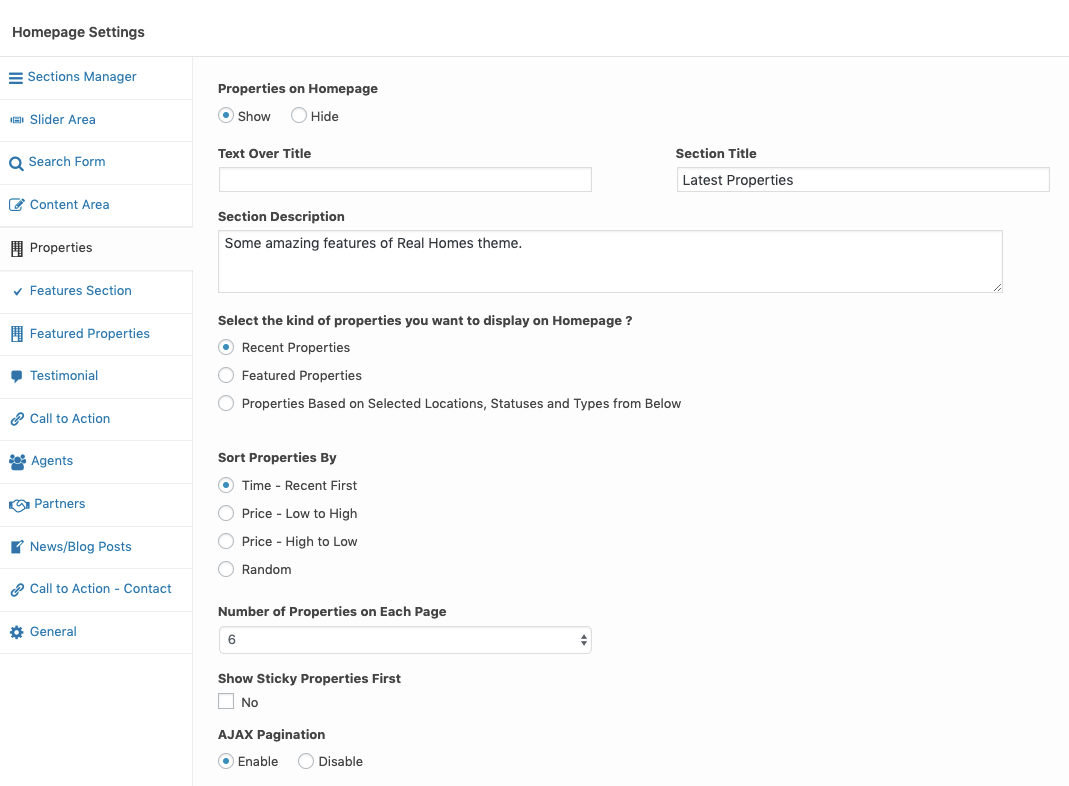 Home Properties Section