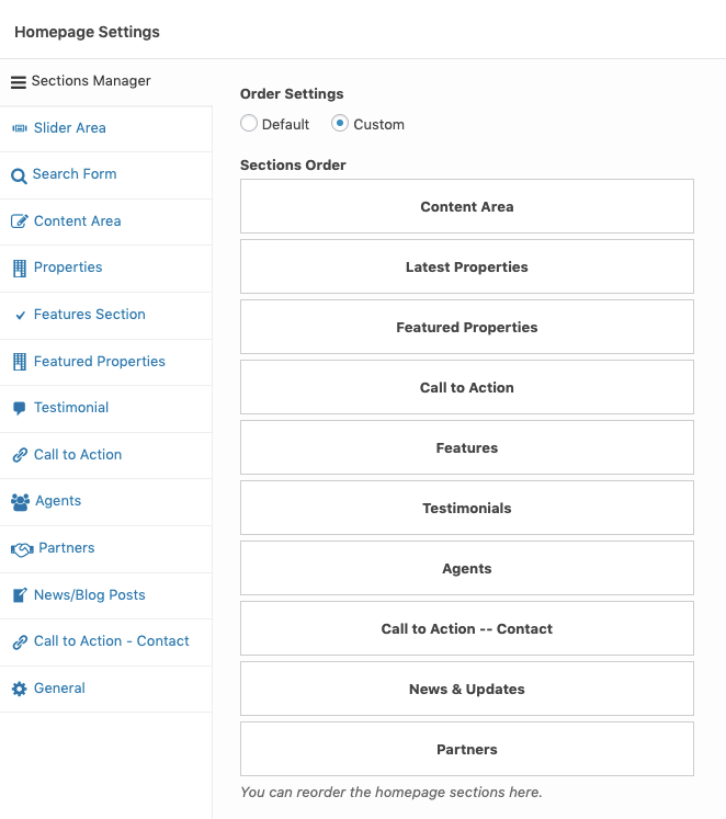 Sections Manager for Home Page