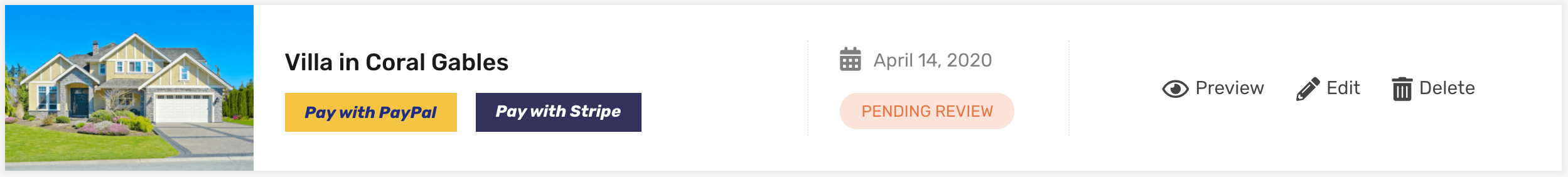 My Properties Payment Buttons