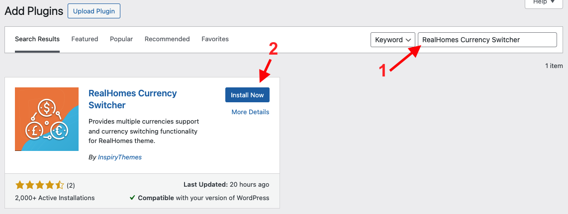 Install RealHomes Currency Switcher Plugin